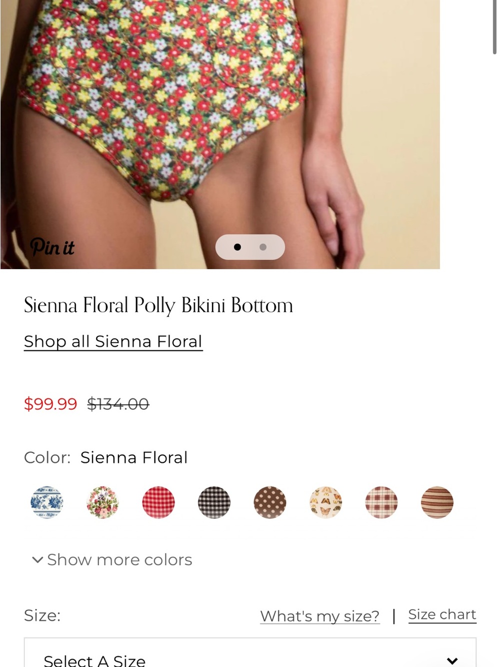 Sienna Floral Polly Bikini Bottom small NWT - Picture 2 of 4